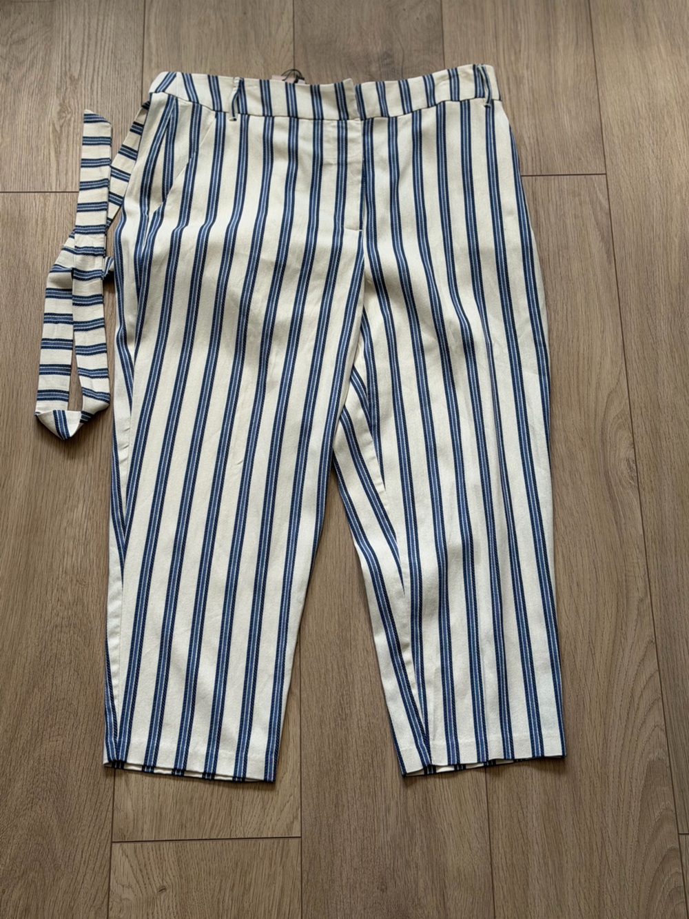 BCBGeneration Cream and Navy Striped Jumpsuit Pants